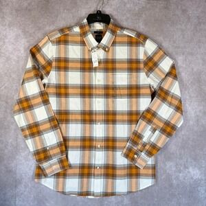 Gap Button Down Shirt Men Large Orange Plaid Slim‎ Fit Long Sleeve Fall Casual